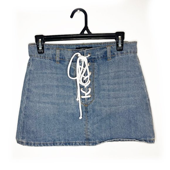 FOREVER21 Lace Up Jean Mini Skirt - Picture 1 of 3